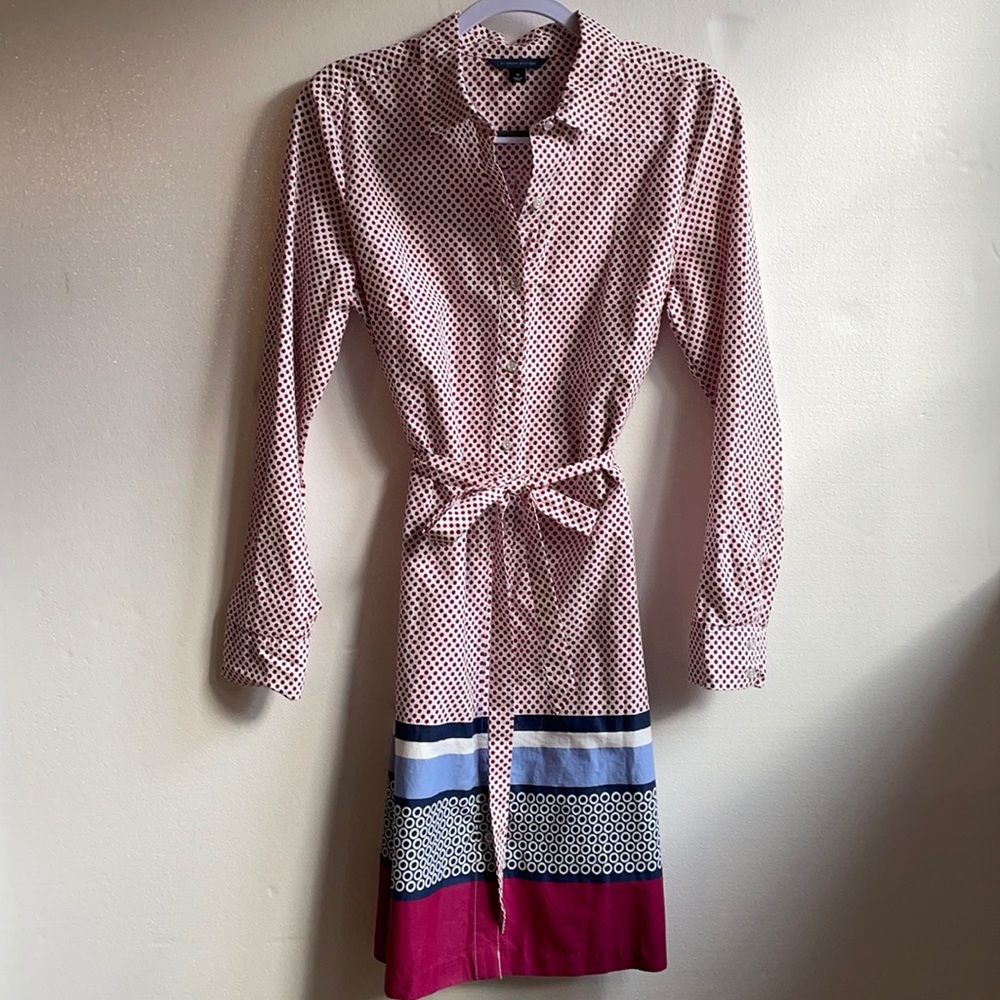 Tommy Hilfiger button front 100% cotton polka dot long sleeve dress size medium